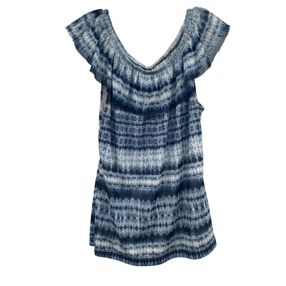 Chaps Womens Off Shoulder Top Blue/Multi Striped Size 1X Sheer